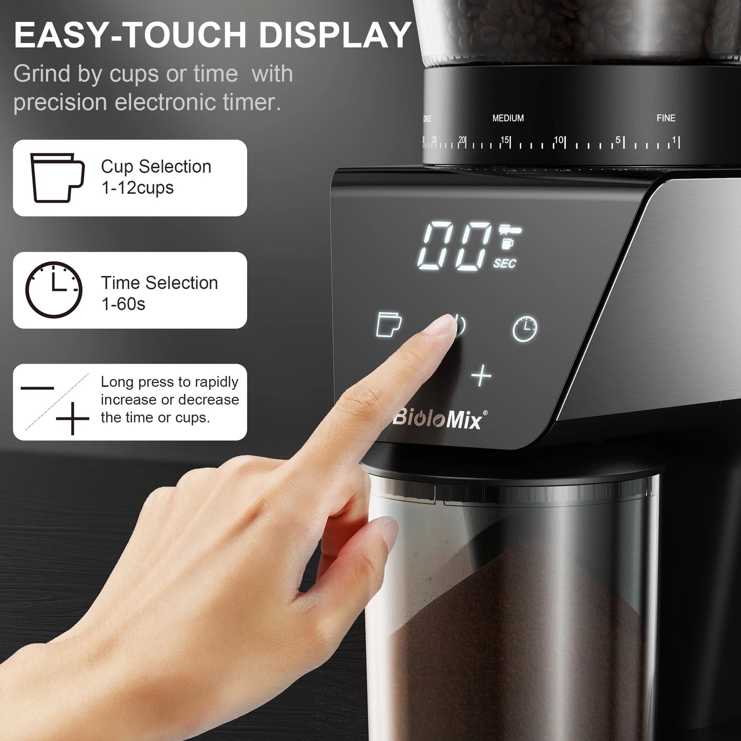 Automatic Burr Mill Electric Coffee Grinder with 30 Gears for Espresso American Coffee Pour Over Visual Bean Storage
