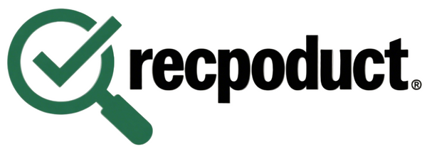 Logo of recpoduct with a green check mark and magnifying glass on a white background